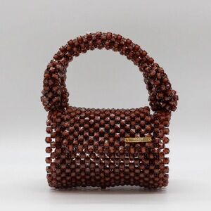 Beaded Brown Mini Tote Handbag
